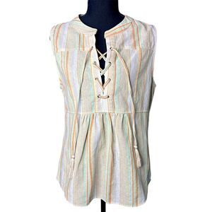 Ellison Womens Multicolor Linen Top - S Boho Lagenlook Festival Ren Faire Corset